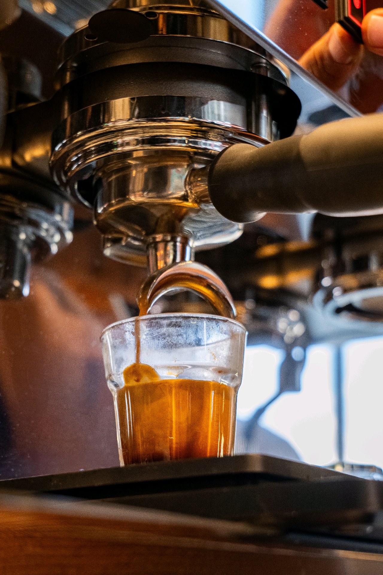 Espresso pulling from the machine