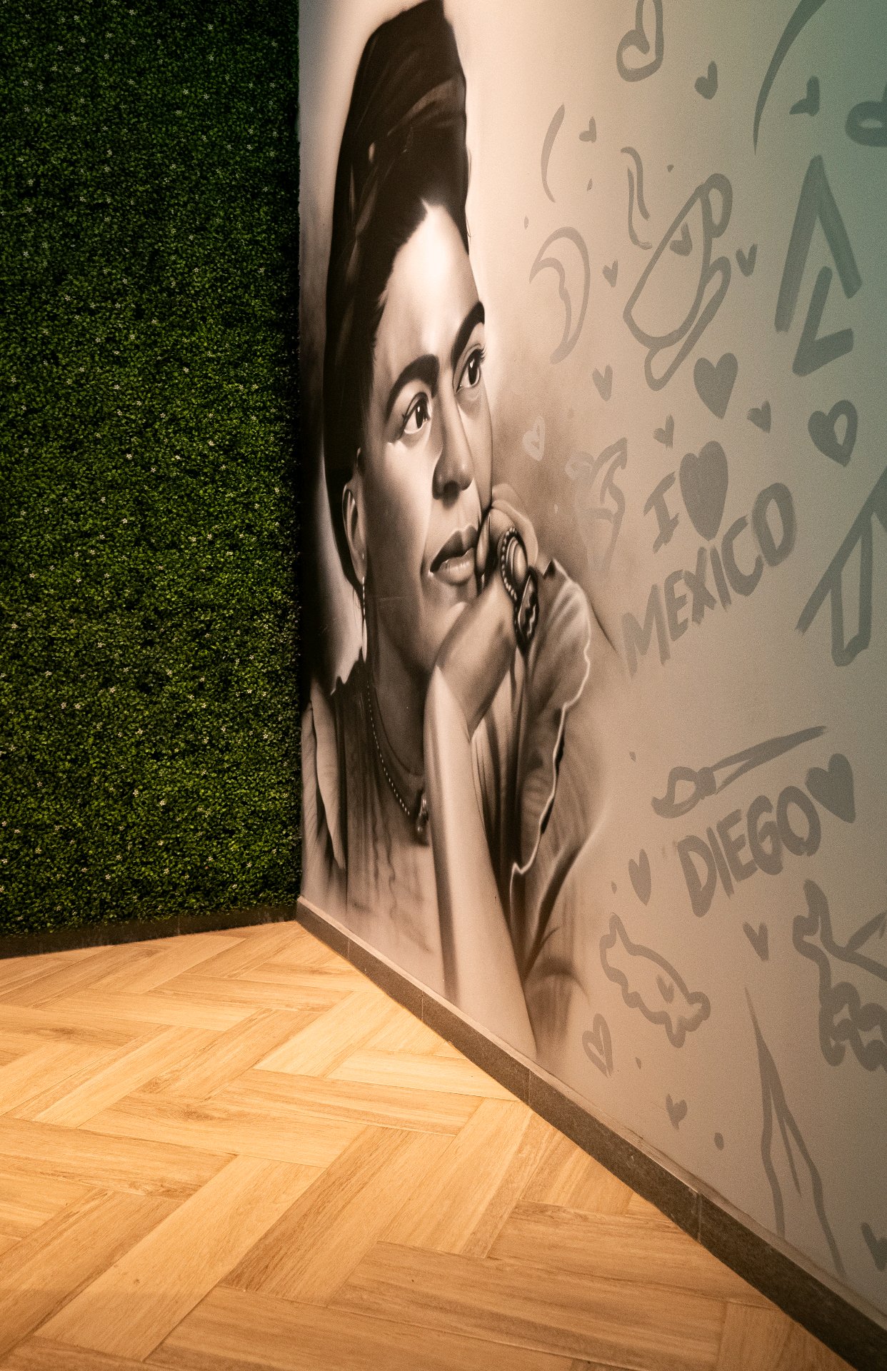 The mural wall at Casa Jardín